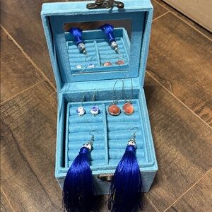 Blue Jewelry Organizer Box and earrings